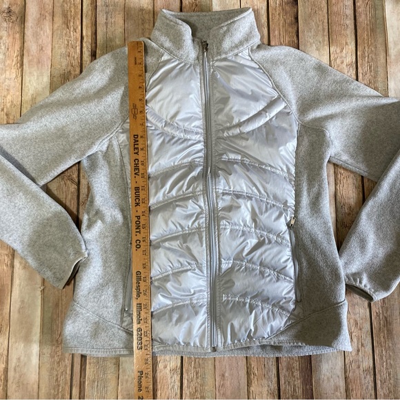 London Fog Silver Zip Up Down Puffer Jacket Quilted Women’s Size L Zip Pockets - Picture 3 of 12